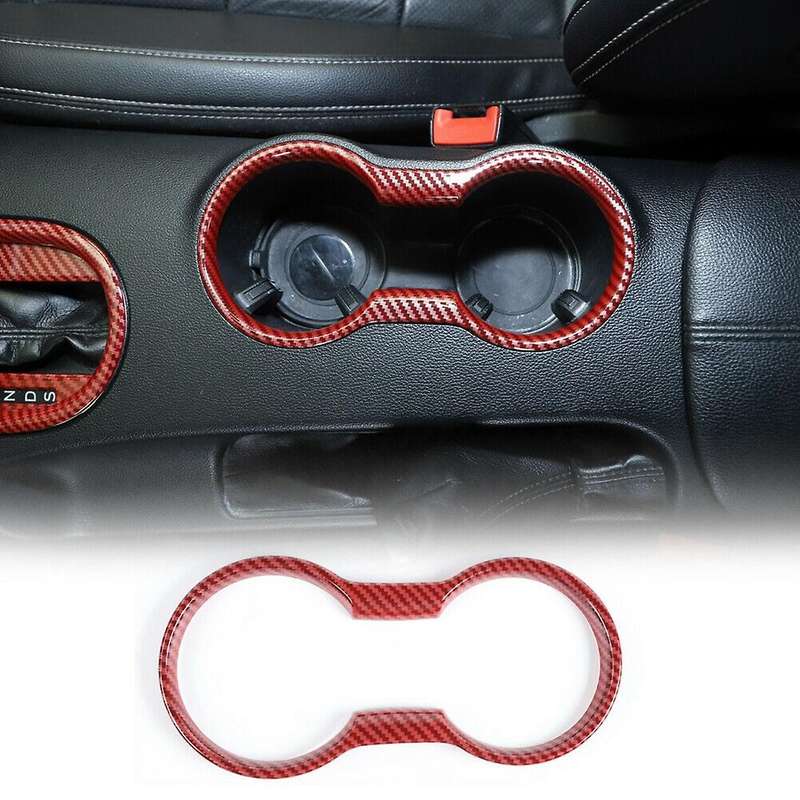 Cup Holder Cover Frame Trim ABS for 2015 2016 2017 2018 2019 2020 Interior Accessories (Red Carbon F