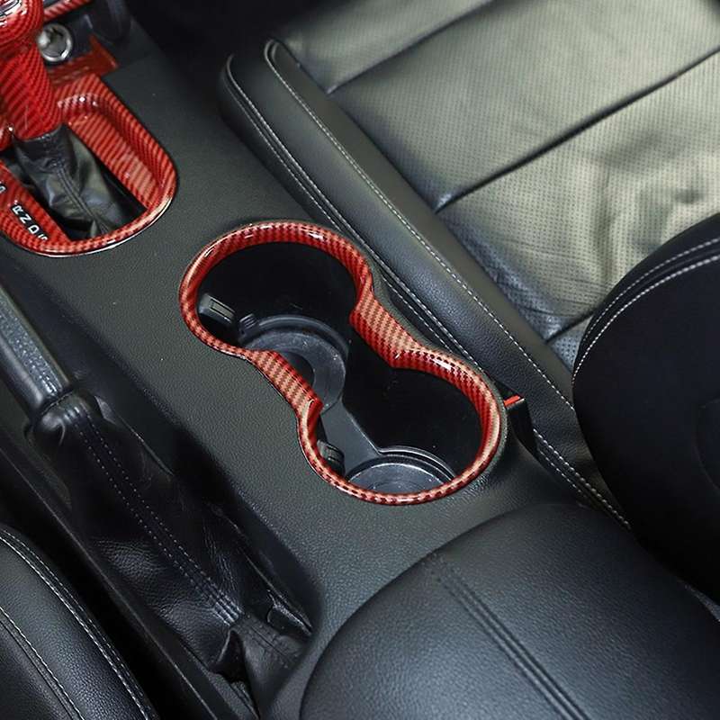 Cup Holder Cover Frame Trim ABS for 2015 2016 2017 2018 2019 2020 Interior Accessories (Red Carbon F