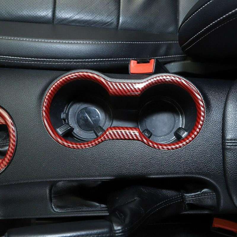 Cup Holder Cover Frame Trim ABS for 2015 2016 2017 2018 2019 2020 Interior Accessories (Red Carbon F