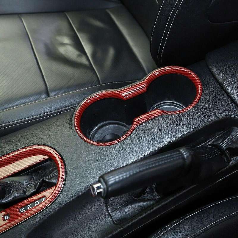 Cup Holder Cover Frame Trim ABS for 2015 2016 2017 2018 2019 2020 Interior Accessories (Red Carbon F