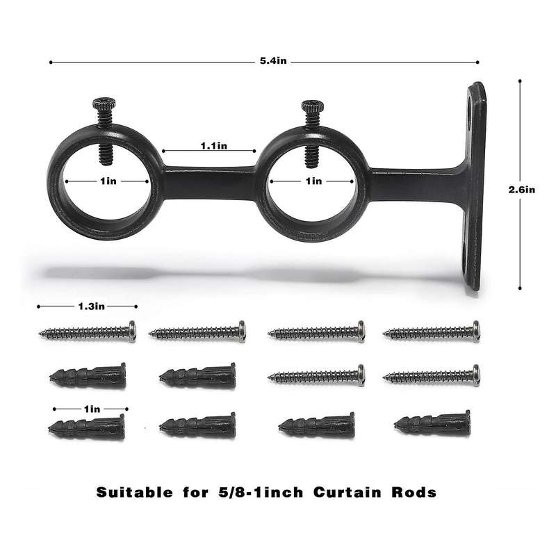 Curtain Rod Bracket, 3pcs Double Curtain Rod Holder, Double Rod Brackets Hooks for Living Room Bedro