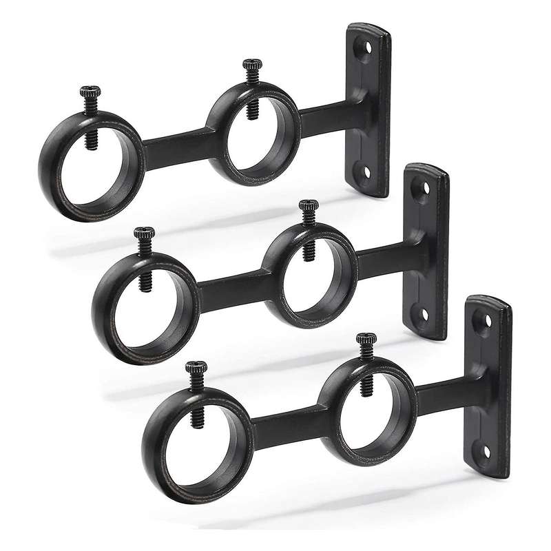 Curtain Rod Bracket, 3pcs Double Curtain Rod Holder, Double Rod Brackets Hooks for Living Room Bedro