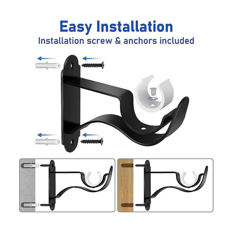 Curtain Rod Bracket, 6 Pack Curtain Rod Hooks for Wall Drapery Single Rods Support Brackets for 1- 1