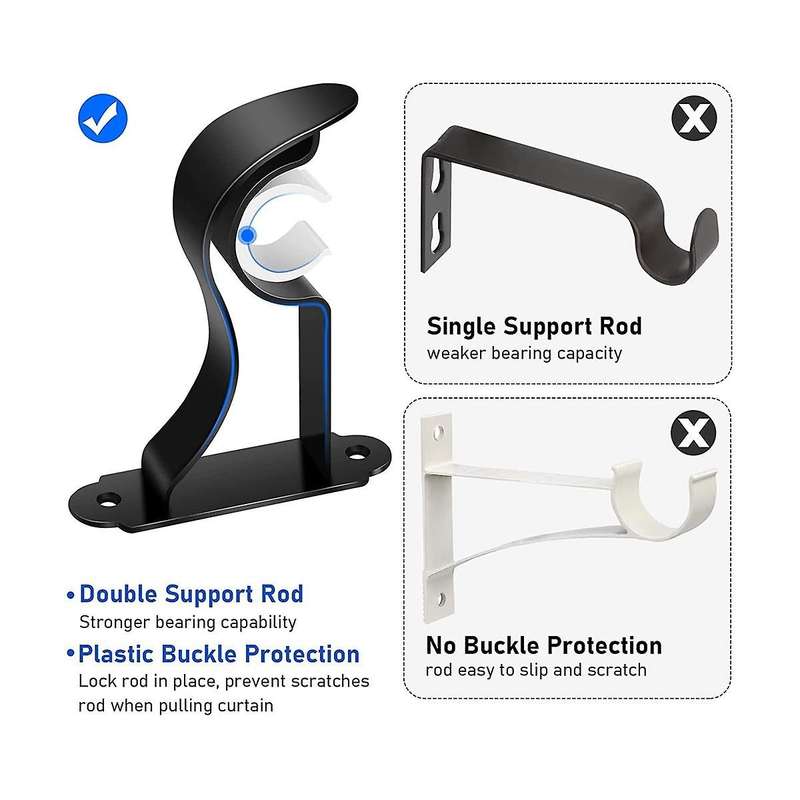 Curtain Rod Bracket, 6 Pack Curtain Rod Hooks for Wall Drapery Single Rods Support Brackets for 1- 1