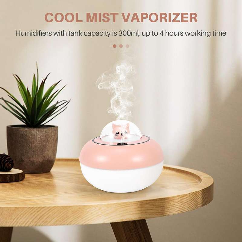 Cute Air Humidifier Usb Essential Oil Diffuser Bedroom Humidificador Cool Mist Vaporizer Led Light