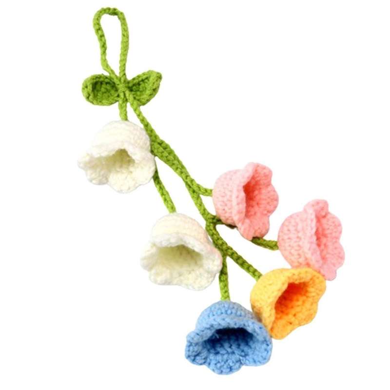 Cute Car Interior Hanging Accessories Car Bellflower Hand Knitted Car Pendant Rear View Mirror Acces