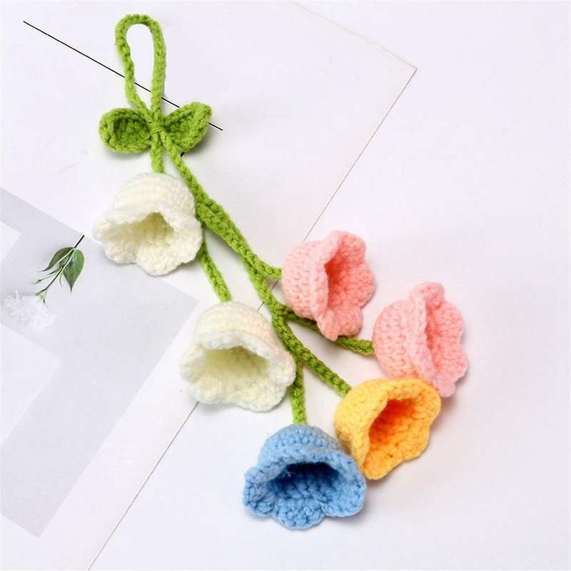 Cute Car Interior Hanging Accessories Car Bellflower Hand Knitted Car Pendant Rear View Mirror Acces