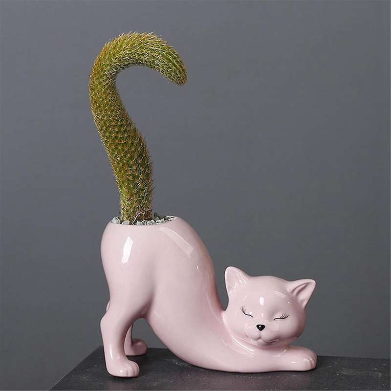 Cute Cat Tail Flower Pot, Ceramic Cartoon Animals, Succulent Cactus Flower Pot