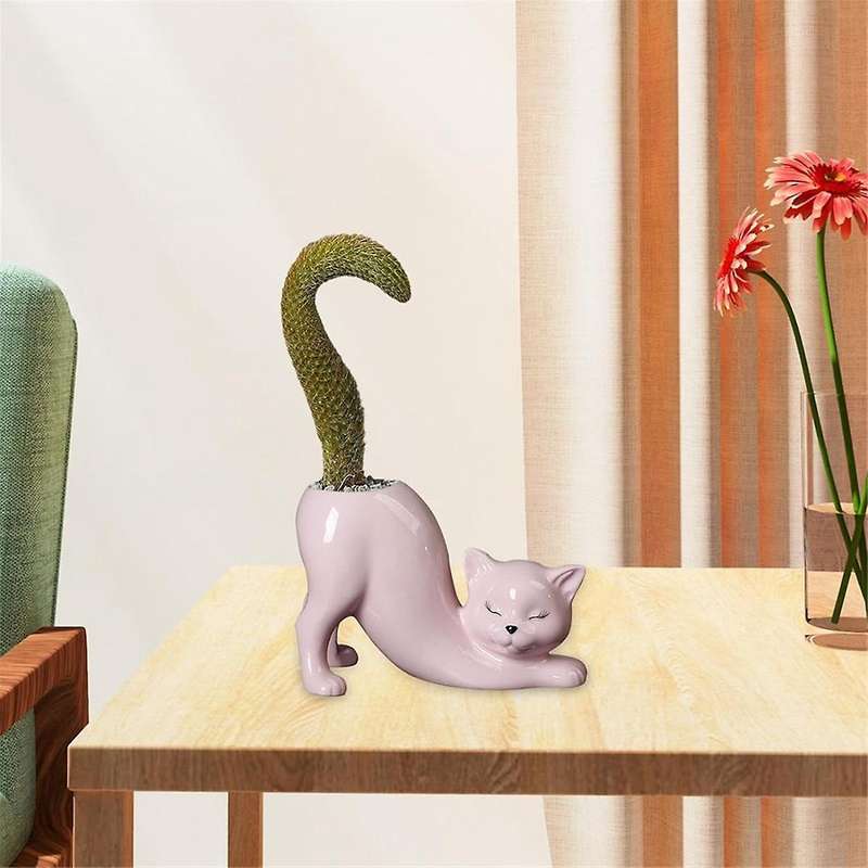 Cute Cat Tail Flower Pot, Ceramic Cartoon Animals, Succulent Cactus Flower Pot