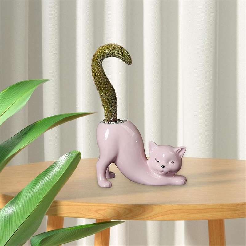 Cute Cat Tail Flower Pot, Ceramic Cartoon Animals, Succulent Cactus Flower Pot