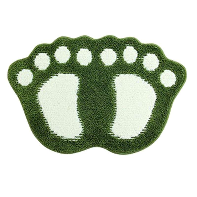 Cute Bath Mat Rug Non- Water Absorbent Green Big Feet Quick Dry Soft Microfiber Carpet for Bathroom