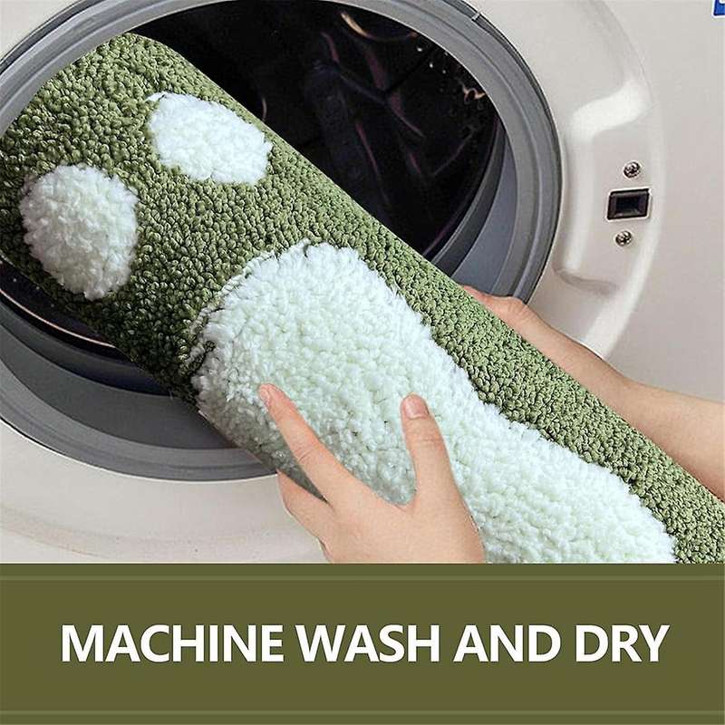 Cute Bath Mat Rug Non- Water Absorbent Green Big Feet Quick Dry Soft Microfiber Carpet for Bathroom