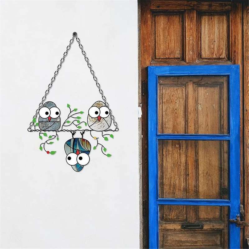 Cute Cartoon 3 Owl Pendant Color Owl Pendant Home Garden Decoration Door Hanging Decorations, A