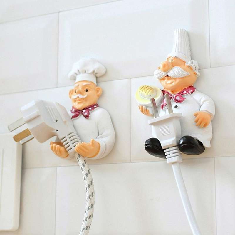 Cute Chef Power Plug Hook Wall Decoration Power Cord Storage Rack