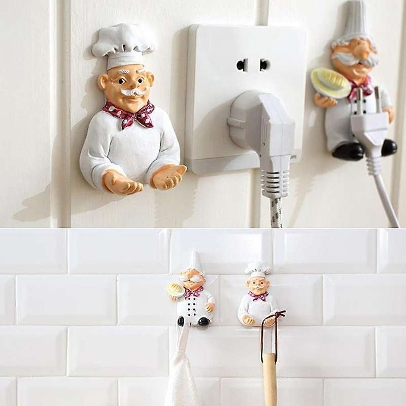 Cute Chef Power Plug Hook Wall Decoration Power Cord Storage Rack