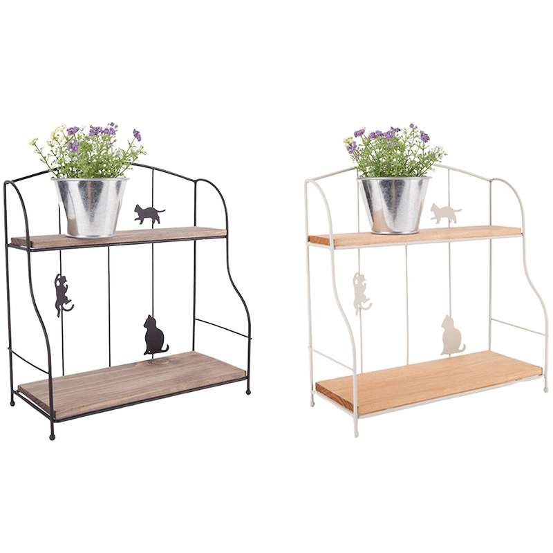 Cute Design Double Tier Iron Shelf Kitchen Tools Holder Living Room Bedroom Small Sundries Storage H