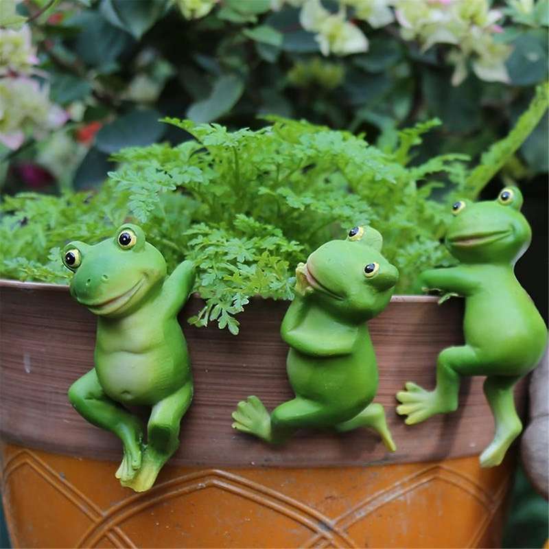 Cute Frog Figurines Hanging Animal Statue, Resin Pot Climbing Sculpture Outdoor Statues Ornaments De