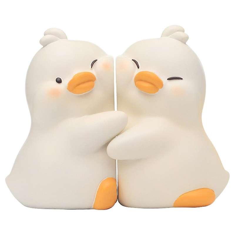 Cute Hug Ducks Decorative Bookends, Resin Book Holders for Shelf Desk Office Bedroom Decoration, Duc