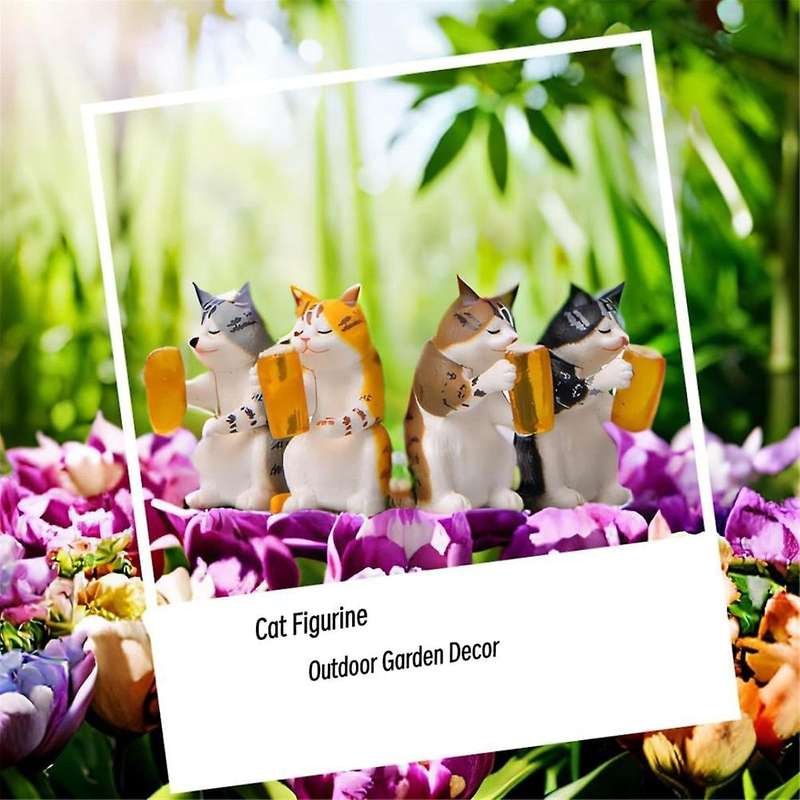 Cute Miniature Cat Garden Statue Decor, Outdoor Statues Outdoor Patio Table Decorations, Plant Decor