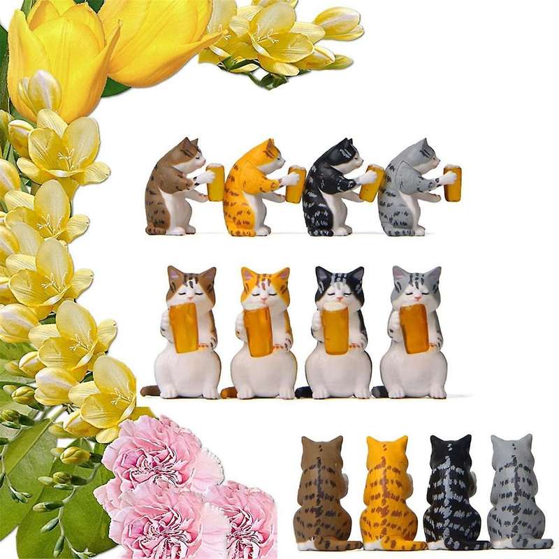 Cute Miniature Cat Garden Statue Decor, Outdoor Statues Outdoor Patio Table Decorations, Plant Decor