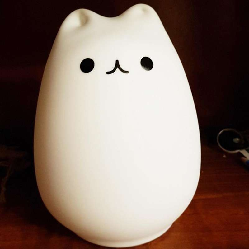 Cute LED Night Light Silicone Contact Sensor 7 Colors Cat Night Lamp Kids Baby Bedroom Desktop Decor
