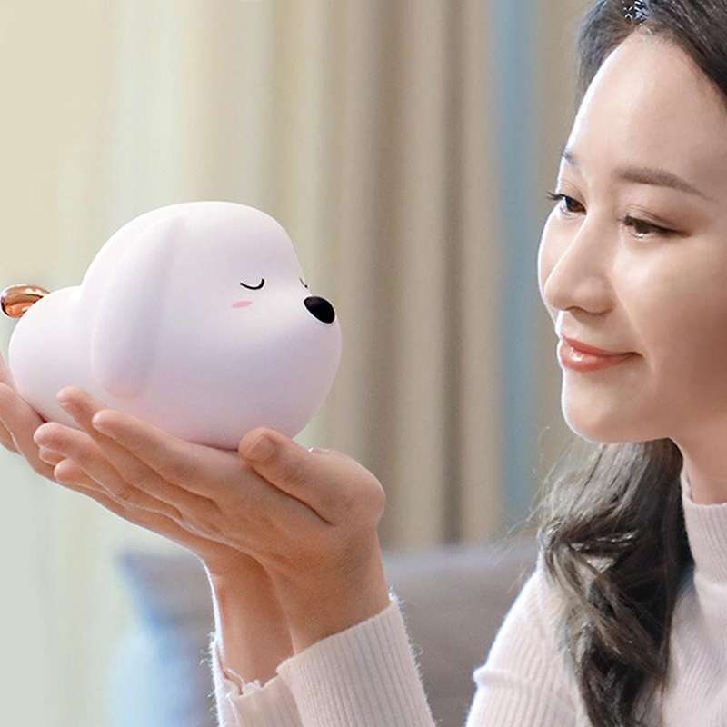 Cute Night Light Press Sensor Animal Dog RGB Color LED Night Lamp Light for Baby Children Bedroom De