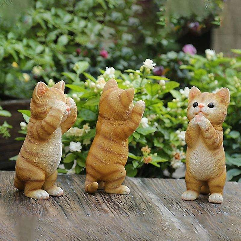 Cute Kittens Cat Ornaments Micro-Landscape Ornaments Garden Statue Outdoor Garden Decoration Courtya