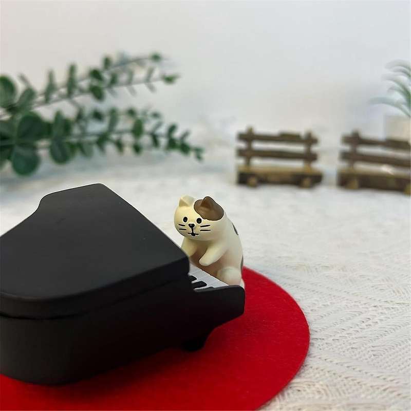 Cute Piano Cats Figurines - Tiny Cats Statue for Desk Decor In Bedroom Or Garden - Little Sculpture