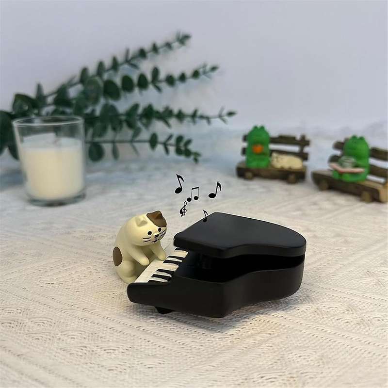 Cute Piano Cats Figurines - Tiny Cats Statue for Desk Decor In Bedroom Or Garden - Little Sculpture