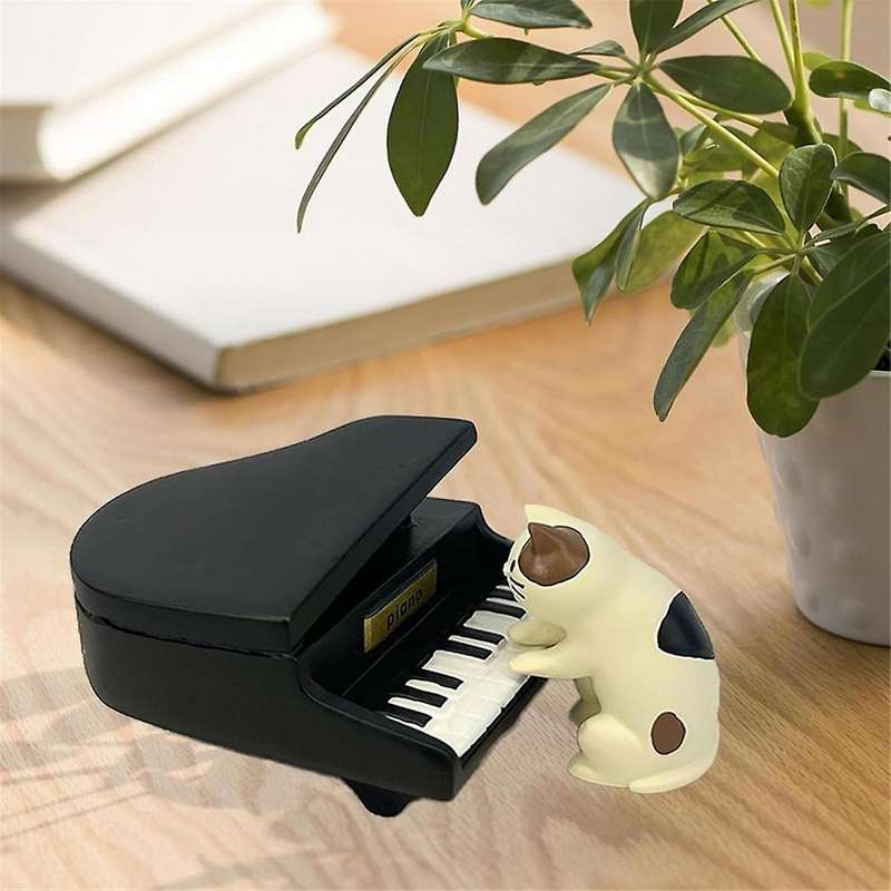 Cute Piano Cats Figurines - Tiny Cats Statue for Desk Decor In Bedroom Or Garden - Little Sculpture