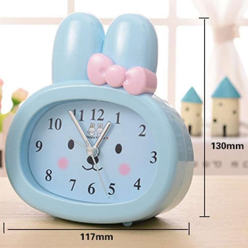 Cute Rabbit Bedside Mute Small Alarm Clock Children Desk Clock Blue