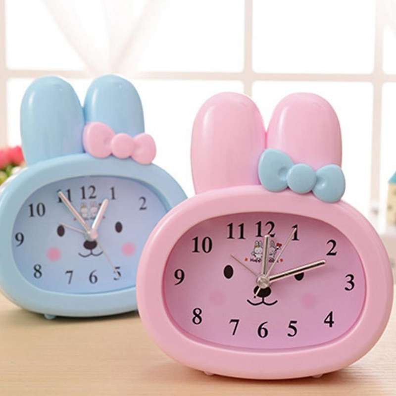 Cute Rabbit Bedside Mute Small Alarm Clock Children Desk Clock Blue