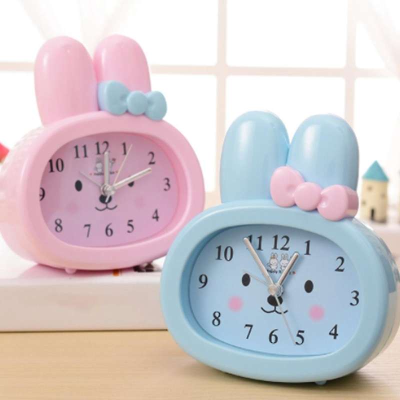 Cute Rabbit Bedside Mute Small Alarm Clock Children Desk Clock Blue