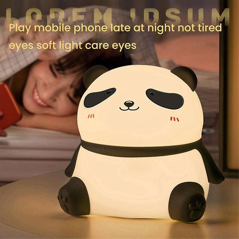 Cute Panda LED Night Light Silicone USB Rechargeable Timer Bedside Lamp Room Decor Children Nightlig