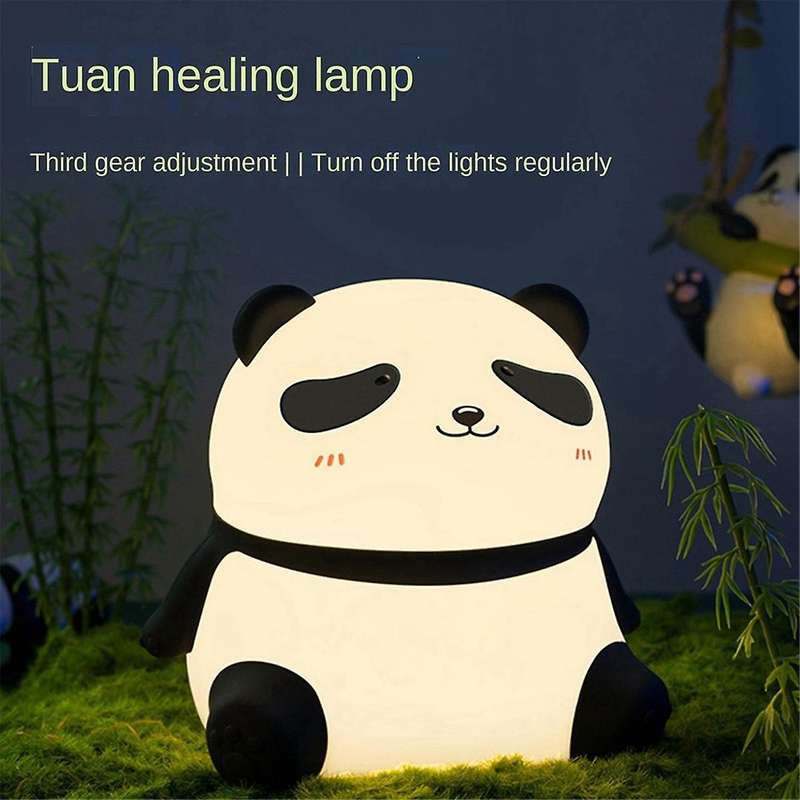 Cute Panda LED Night Light Silicone USB Rechargeable Timer Bedside Lamp Room Decor Children Nightlig
