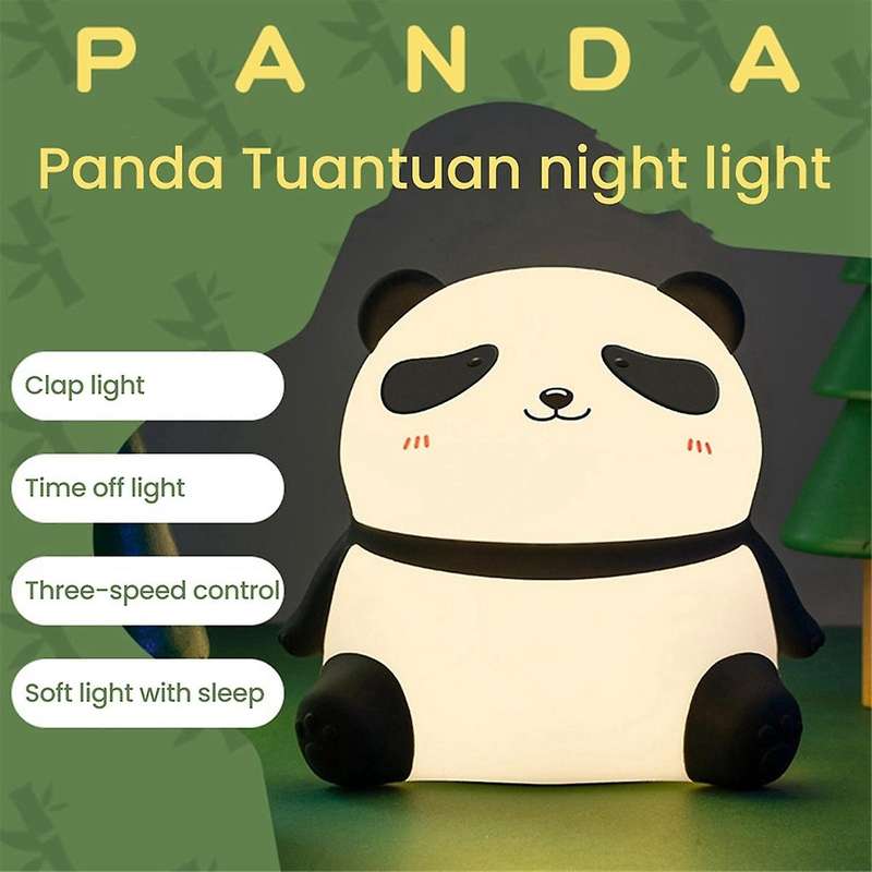 Cute Panda LED Night Light Silicone USB Rechargeable Timer Bedside Lamp Room Decor Children Nightlig