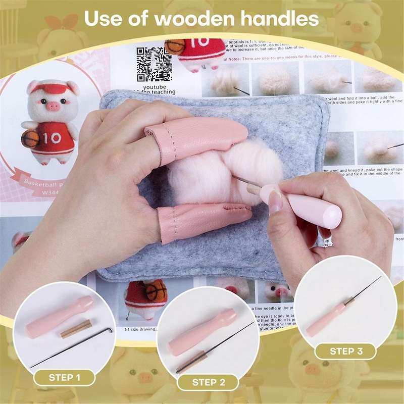 Cute Piggy Doll Needle Felting Kits for Beginner,needle Felting Kit,felt Needles,foam Pad,felt Cloth