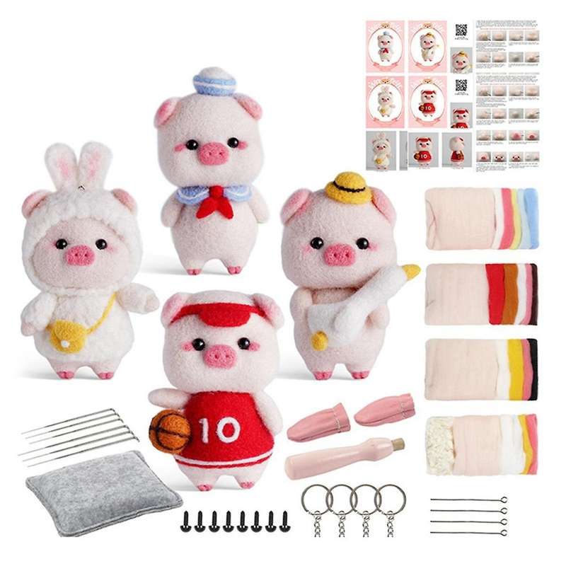Cute Piggy Doll Needle Felting Kits for Beginner,needle Felting Kit,felt Needles,foam Pad,felt Cloth
