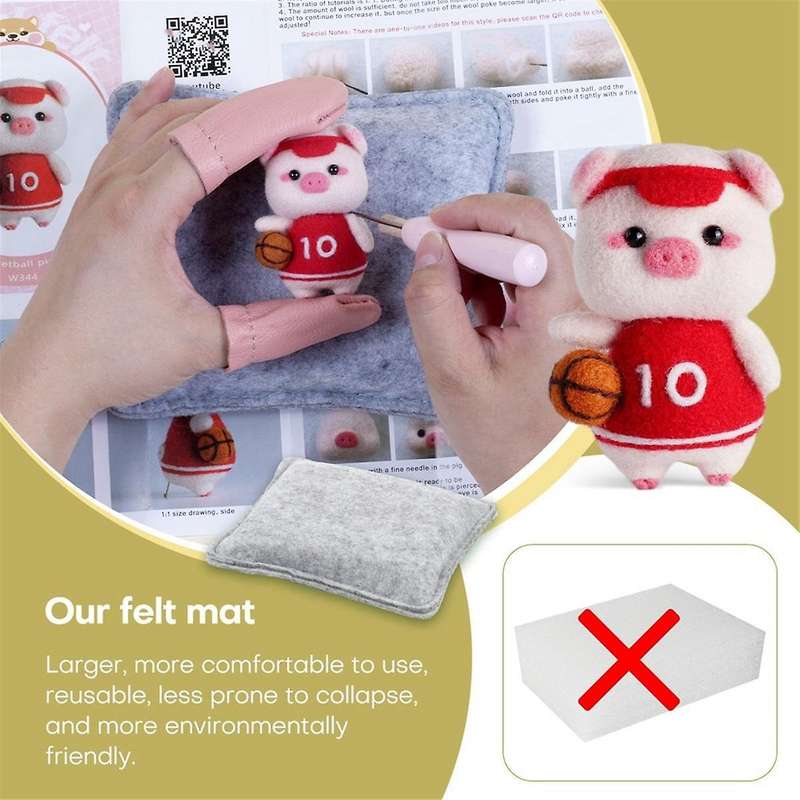 Cute Piggy Doll Needle Felting Kits for Beginner,needle Felting Kit,felt Needles,foam Pad,felt Cloth