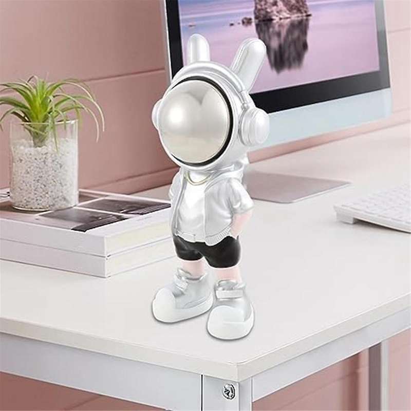 Cute Silver Astronaut Decor Cool Astronauts In Modern Suits, Hands In Pockets Spaceman Sculptures Ho
