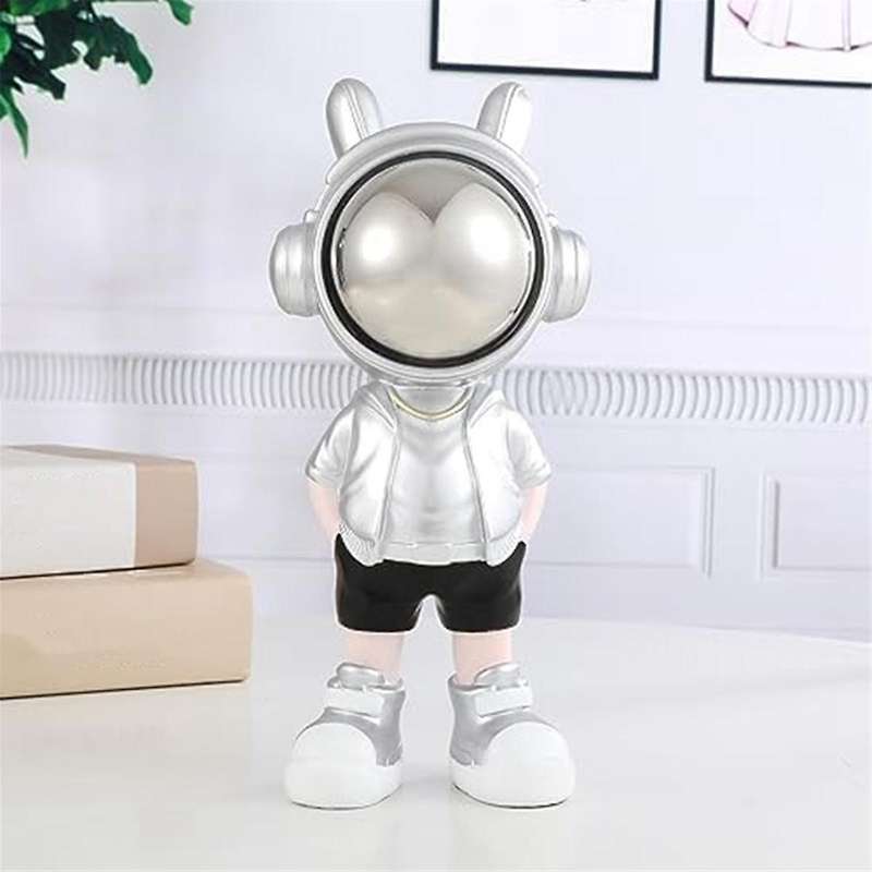 Cute Silver Astronaut Decor Cool Astronauts In Modern Suits, Hands In Pockets Spaceman Sculptures Ho