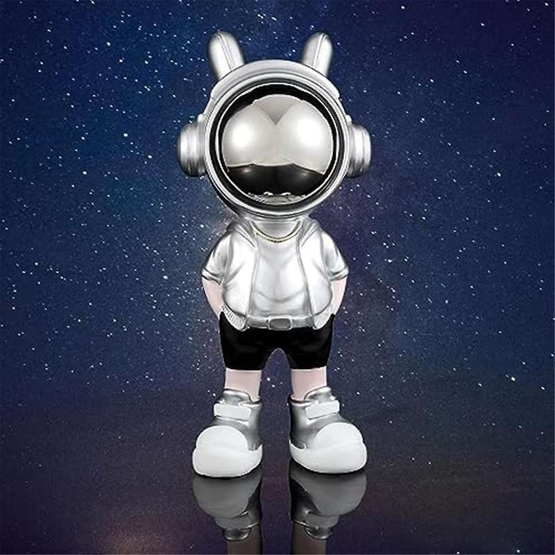 Cute Silver Astronaut Decor Cool Astronauts In Modern Suits, Hands In Pockets Spaceman Sculptures Ho