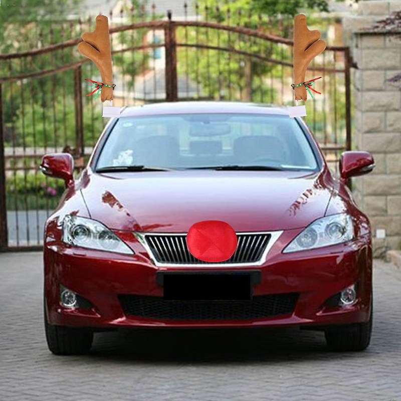 Cute Vehicle Nose Horn Costume Set and Red Nose Christmas Supplies Rudolf Reindeer Christmas Car De
