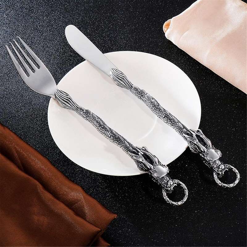 Cutlery Chinese Zodiac Dragon Western-Style Fork Trend Punk Wind Stainless Steel Portable Tableware
