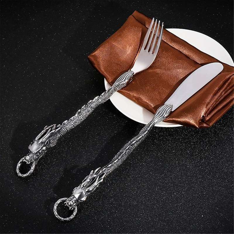 Cutlery Chinese Zodiac Dragon Western-Style Fork Trend Punk Wind Stainless Steel Portable Tableware