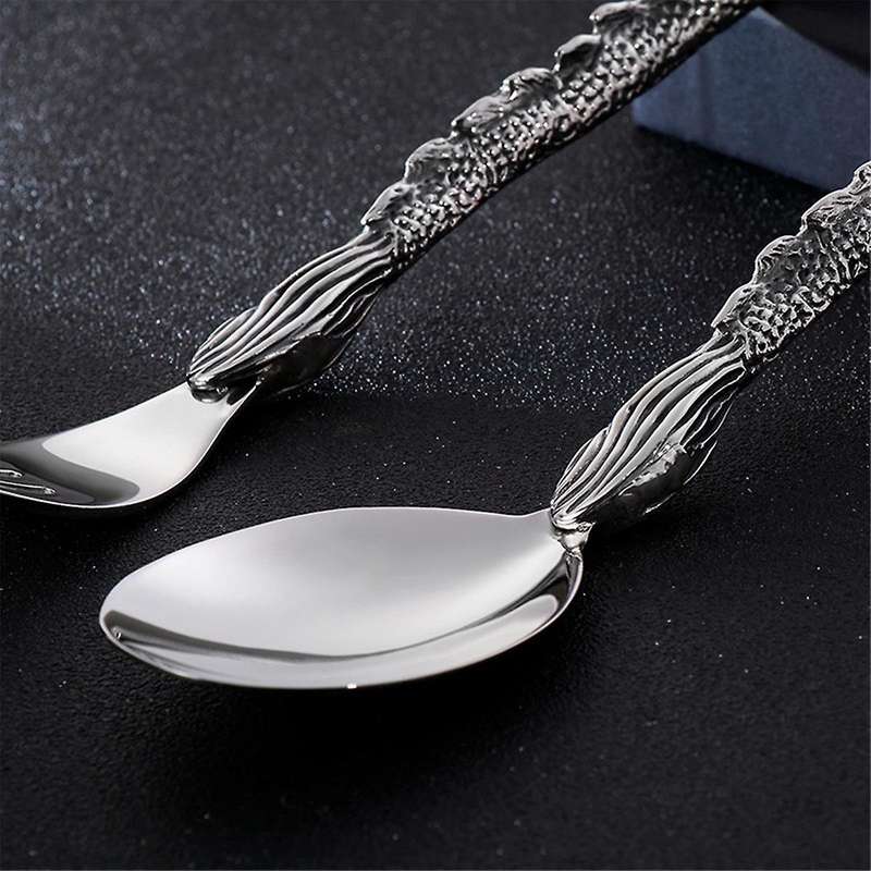 Cutlery Chinese Zodiac Dragon Western-Style Fork Trend Punk Wind Stainless Steel Portable Tableware