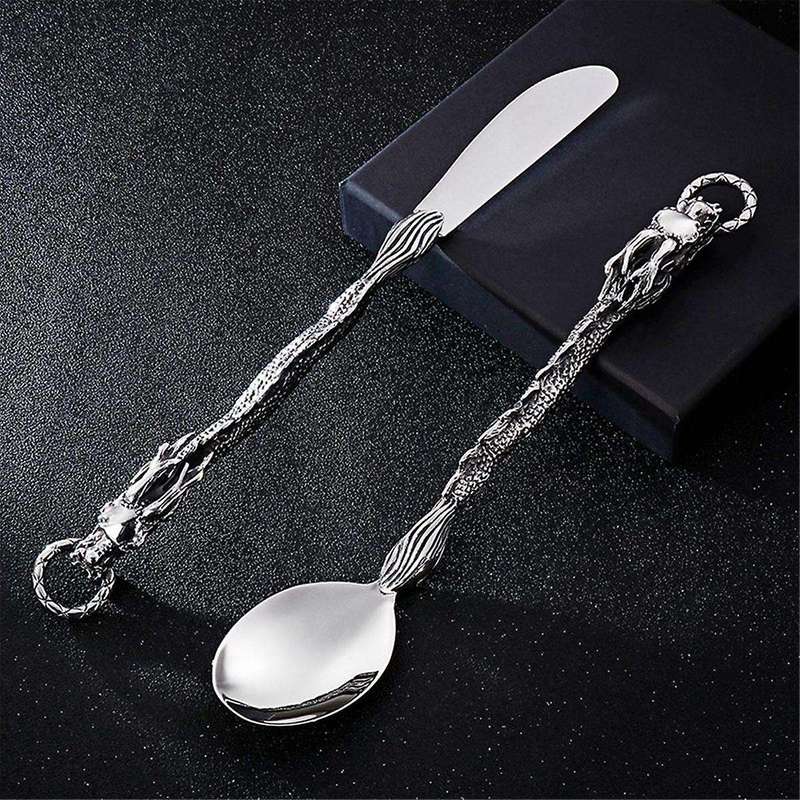 Cutlery Chinese Zodiac Dragon Western-Style Fork Trend Punk Wind Stainless Steel Portable Tableware