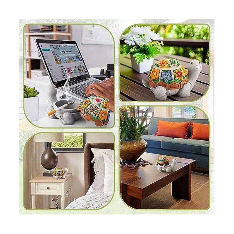 Cute Turtle Ashtray with Lid, Smokeless Waterproof Ashtray Resin Ashtray for Patio Home Office Gifts