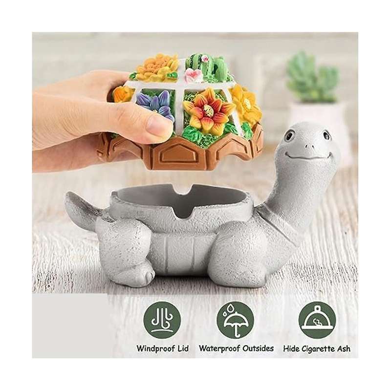 Cute Turtle Ashtray with Lid, Smokeless Waterproof Ashtray Resin Ashtray for Patio Home Office Gifts