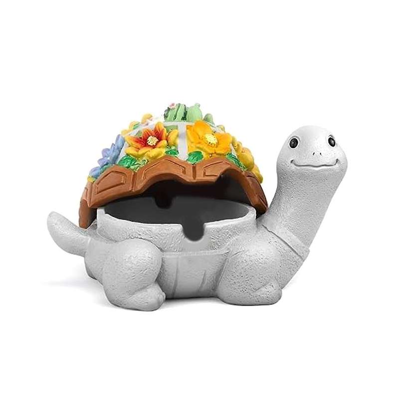 Cute Turtle Ashtray with Lid, Smokeless Waterproof Ashtray Resin Ashtray for Patio Home Office Gifts